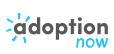 text logo comprising of 'adoption' in black and 'now' in blue on white background