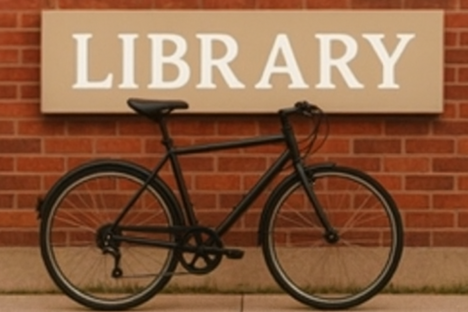 logo comprising of bike in front of a library sign