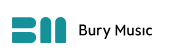 text logo for bury music centre in black on white background