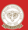 logo for Bury Rugby Club with image of a ram in a white circle on a red background