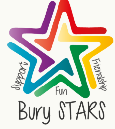 A colorful star logo with the words 'Support', 'Friendship', and 'Fun' surrounding it, and 'Bury STARS' written below.