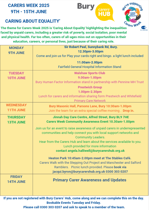 Carers Week 2025 Timetable