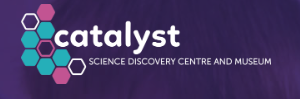 logo for catalyst comprising of wording in white on purple background