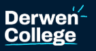 text logo for Derwen College in white on blue background
