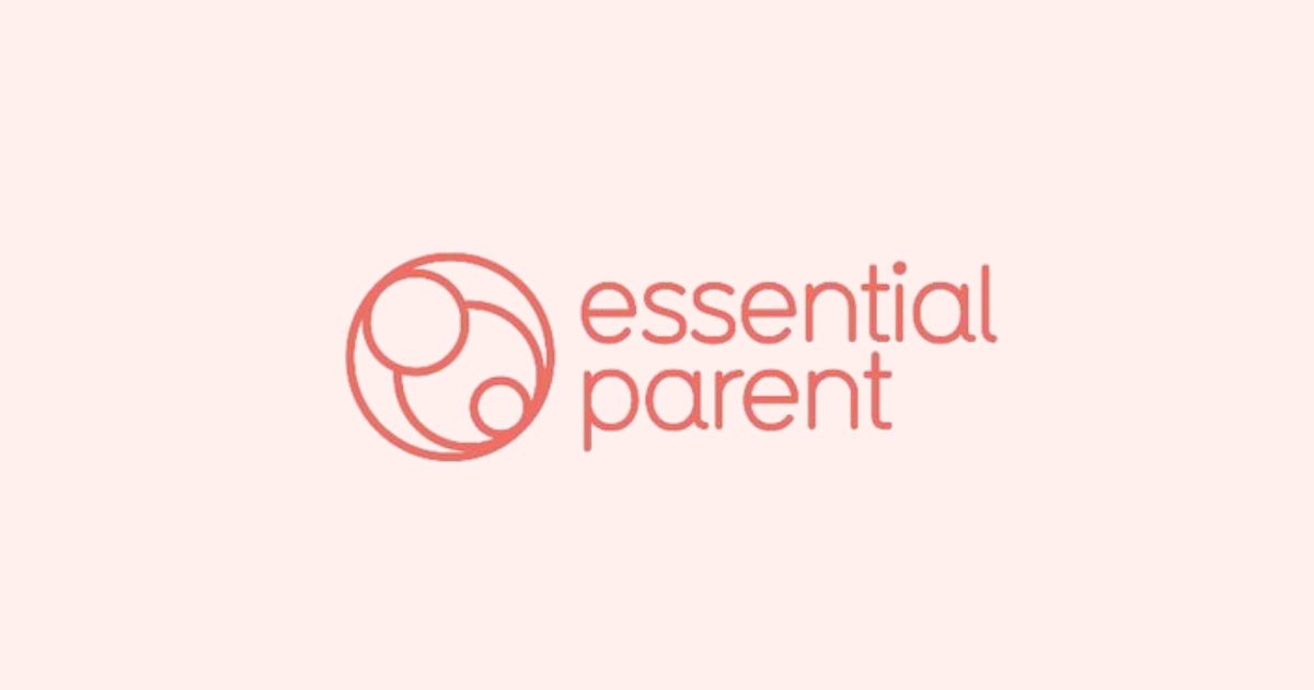 red essential parent logo over a pale pink background