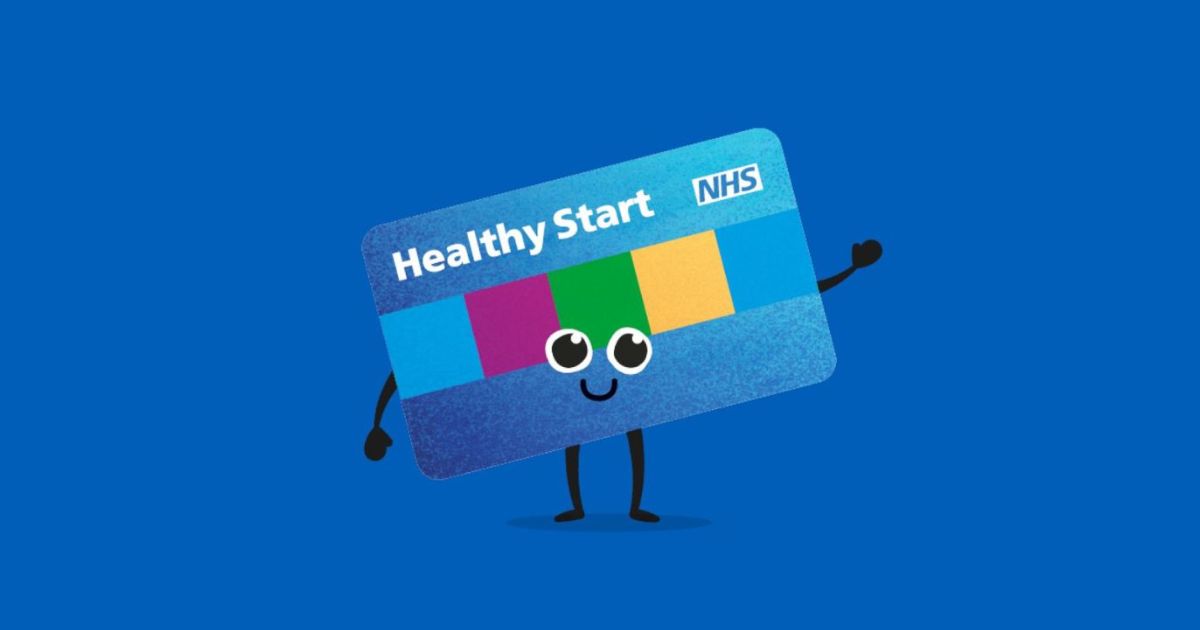 A visual representation of a healthy start card, with arms, legs and smiley face placed on a blue background