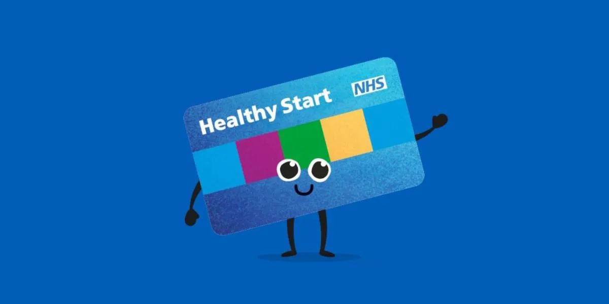 A visual representation of a healthy start card, with arms, legs and smiley face placed on a blue background