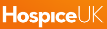 text logo of Hospice UK in white lettering on orange background