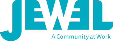 text logo with Jewel in blue on white background