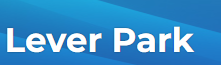 text logo of Lever Park in white on blue background
