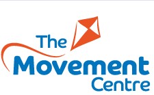 logo for comprising of the movement centre in blue with red and white kite on white background