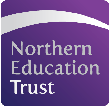 logo for northern educational trust in purple and white on dark purple background