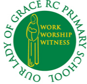 Dark green circle with a silhouette of a woman holding a baby surrounded by the school name