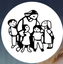 our lady of lourdes logo comprising of cartoon image of  children surrounding jesus