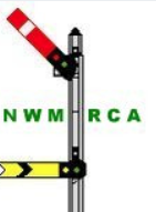 image of Train signpost with NWMRCA in green on white background