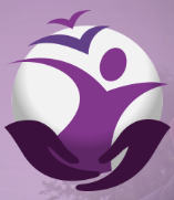 Rumworth school logo comprising of purple cartoon image of person held in hands on white circle background