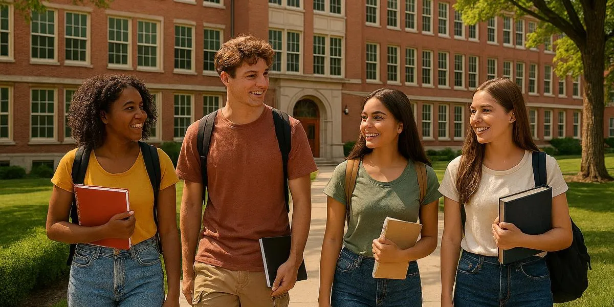students walking on college campus