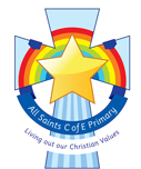 all saints primary school logo with yellow star in centre of blue cross
