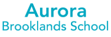 text logo compirising of aurora brooklands school in blue on white background