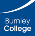 logo with Burnley college in white on blue background