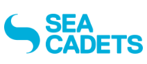 text logo comprising of Sea Cadets in blue on white background