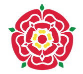 smithills school logo comprising red rose with yellow middle and green leaves outside on white background