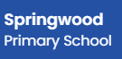 text logo of Springwood primary school in white on blue background