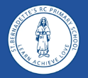 st Bernadettes school logo of image of christ in white circle surrounded by school name on blue background