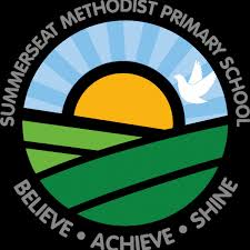 summerseat methodist primary logo comprising of school name surrounding image of field, sky and sun