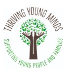 text logo of thriving young minds supporting young people and families surrounding a tree