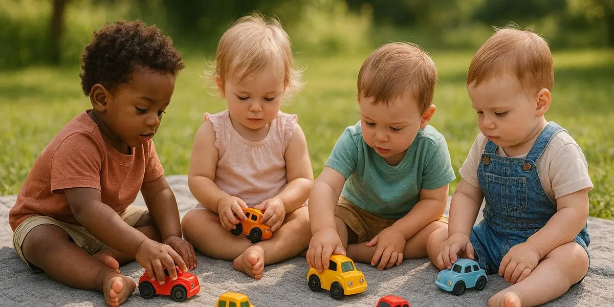 toddlers playing with cars