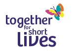 text logo with together for short lives in purple on white background