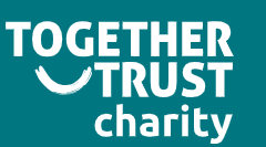 text logo with toghether trust charity in white on green background