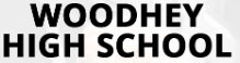 text logo for woodhey high school in black on white background