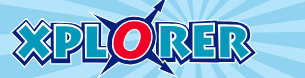 text logo for xplorer in light blue on blue background